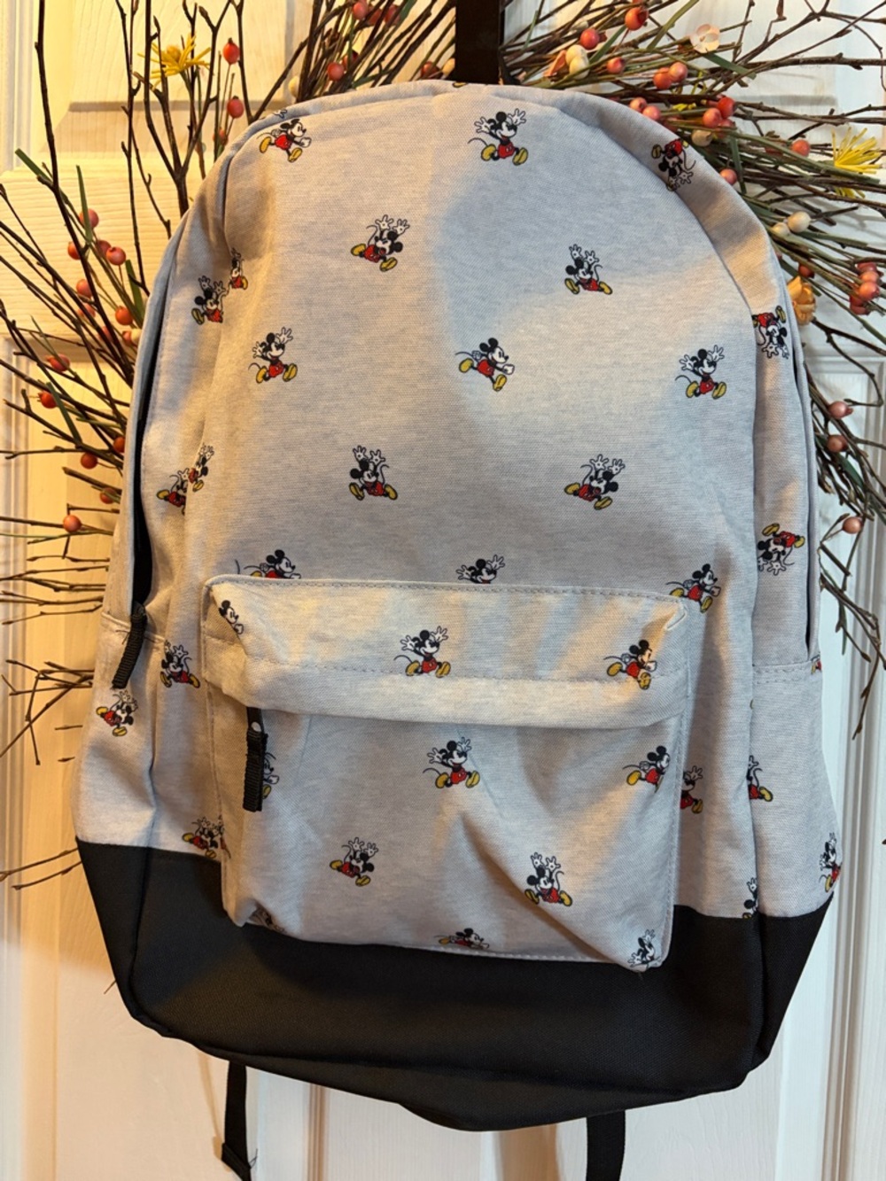 NWOT Disney Grey & Black Mickey Mouse Pattern Backpack
